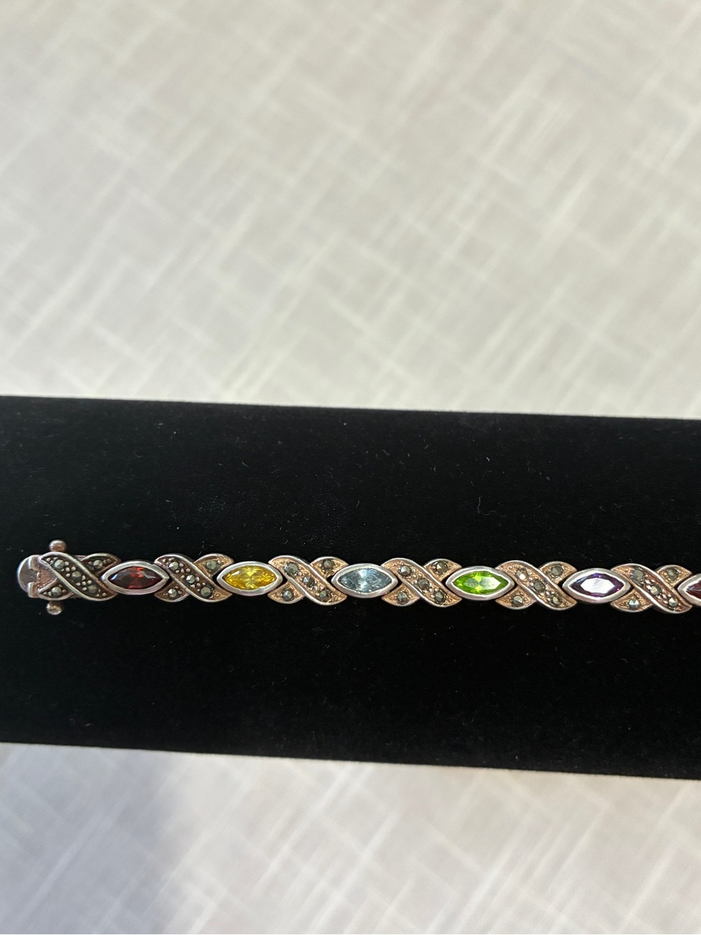 Multi-Stone Sterling Marcasite Vintage Bracelet - Picture 6 of 9
